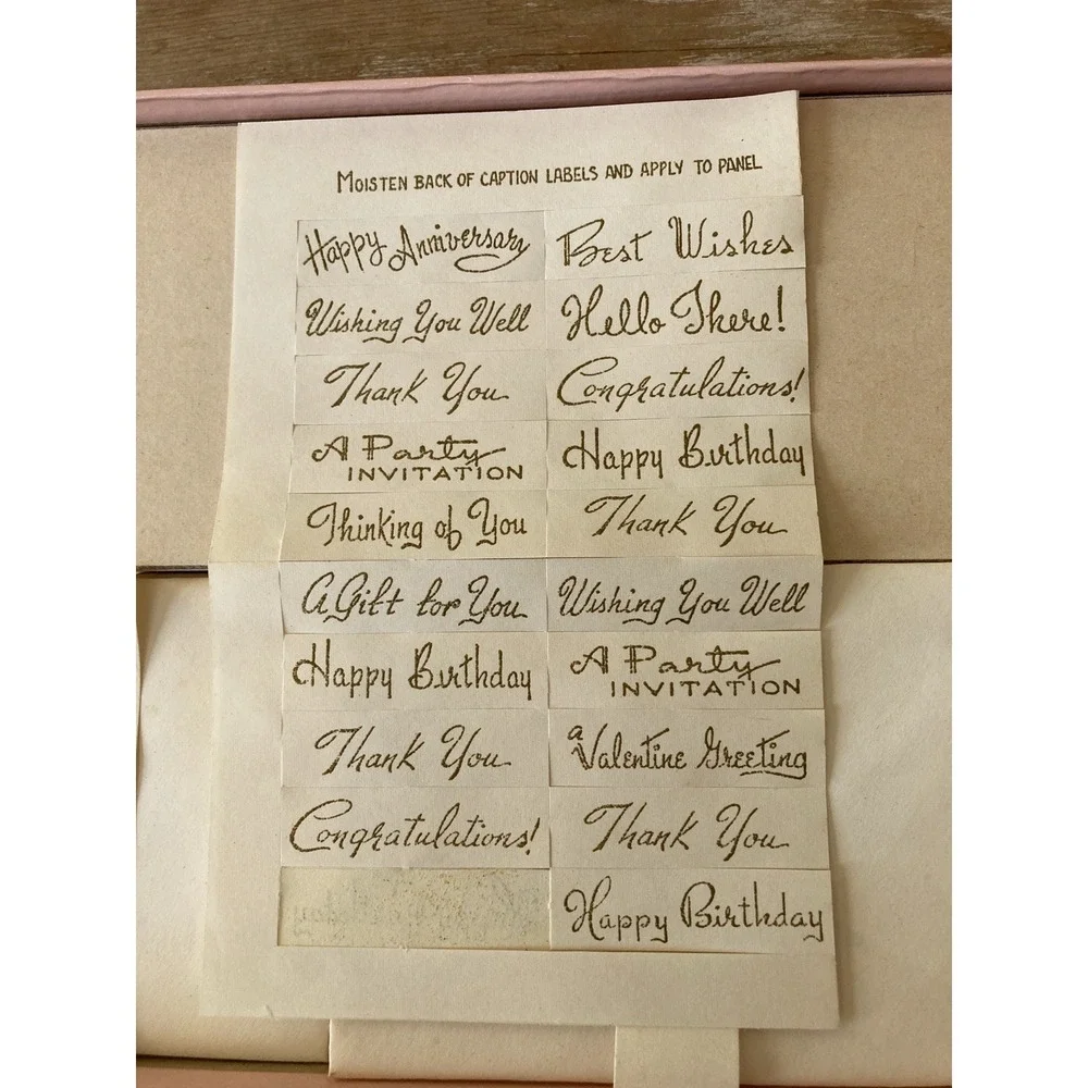 Vintage stationery Twilight Rose note paper gummed captions pink brown 1950's